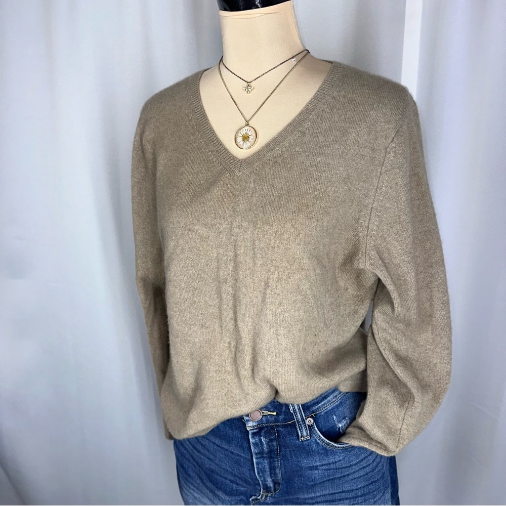 CHARTER CLUB 2-Ply 100% Cashmere Sweater V-Neck Tight Knit Women's XL Brown